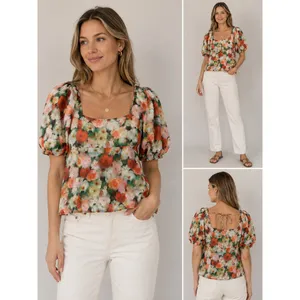 J.Crew Womens 2 Liberty Floral Cotton Top Square Neck‎ Puff Sleeve Blouse thumbnail 2