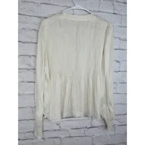 Aritzia Wilfred Milou Blouse Plisse Satin Pin-Tuck Cream Birch Size S Coquette thumbnail 9