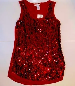 Design History red sequin sleeveless tee shirt top. Size Medium. NWT. thumbnail 1