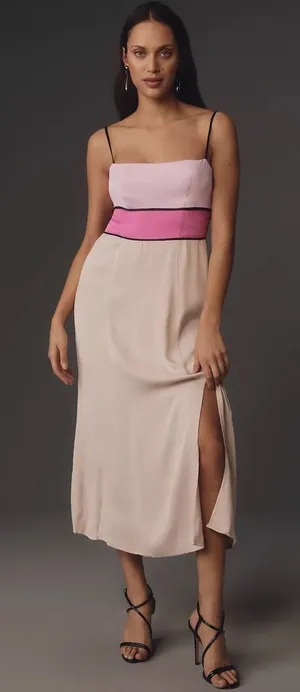 NWT Anthropologie Maeve Colorblock Pink Slip Midi Dress 4 thumbnail 1