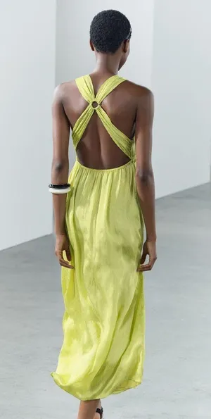 Zara maxi long bohemian lime lemon yellow summer wedding vacation casual thumbnail 9