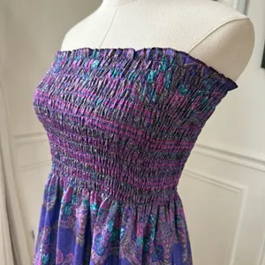 Vintage 80s Purple Strapless Smocked Top Sun Dress S thumbnail 6