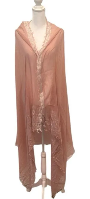 Elegant Sheer Pink Shawl with silver metallic trim 41”x76” EUC thumbnail 1