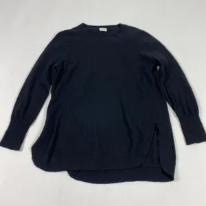 J Crew Sweater Womens Medium Black High Low Hem Side Slit Pullover Knit thumbnail 1