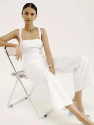 Reformation Harlow White Linen Wide-Leg Jumpsuit - Size - 6 - NWT thumbnail 1