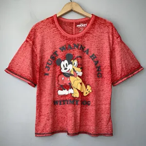 Disney Mickey Pluto Dog T Shirt Size Medium Red Burnout Knit Tee Cropped Novelty thumbnail 1