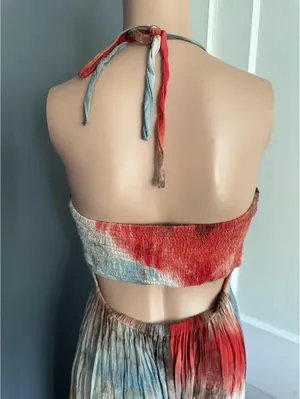 Bohemian Tie-Dye Halter Maxi Dress with Smocked Bodice thumbnail 5