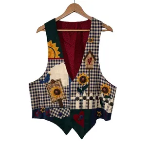 Handmade Autumn Patchwork Gingham Sunflower Cotton Vest Size L thumbnail 5