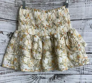 En Saison Skirt Womens Size Small ruched floral eyelet Ruffle Mini Tiered Boho thumbnail 3