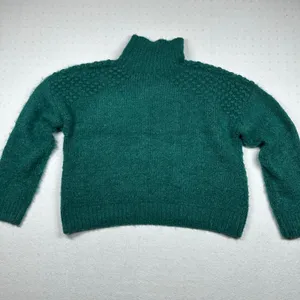 Free People Bradley Turtleneck Sweater Women’s Medium Green Chunky Knit Cropped thumbnail 3