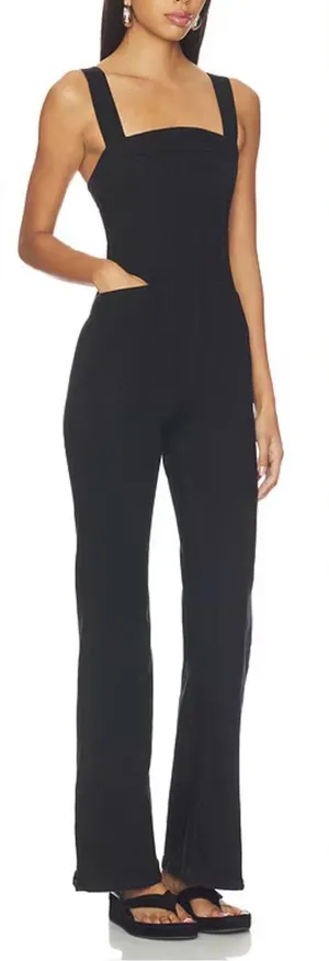 NEW, FREE PEOPLE We The Free Suns Out Bootcut Jumpsuit in Black Sz L thumbnail 1