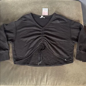 Women’s Joy Lab Black Cinch Front V-Neck Long Sleeve Casual Sweater Size L NWT thumbnail 5