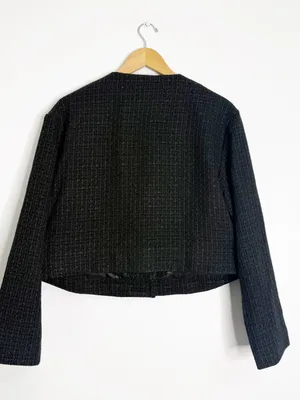 Abercrombie & Fitch Tweed Jacket Black Cropped Blazer Large thumbnail 4