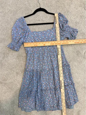 Altar'd State Womens XS Blue Floral Tiered Puff Sleeve Babydoll Dress thumbnail 3