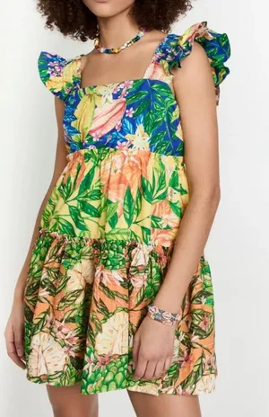 FARM Rio Caipirinha Mini Dress Tropical Fruit Flutter Sleeve Size Large thumbnail 1