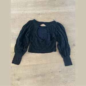 free people lace black open cutout back puff sleeve crop top thumbnail 7