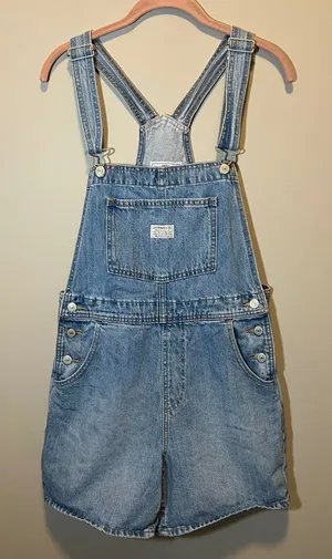 Levis Women's Denim Shortalls Light Wash Bib Overalls Blue Small Country Western thumbnail 1