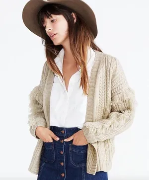 Madewell Cableknit Fringe Cardigan Sweater Tassel Merino Wool Chunky XS thumbnail 3