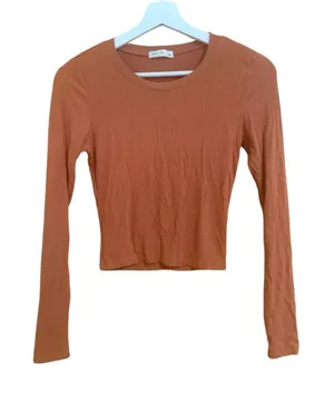 Nordstrom Size Small Orange Ribbed Long-Sleeve Shirt thumbnail 1