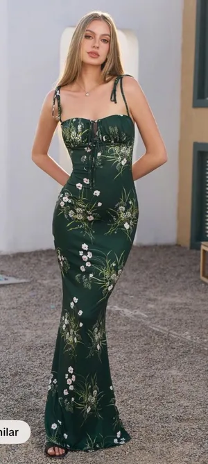 Women’s Green Floral Maxi Dress thumbnail 1