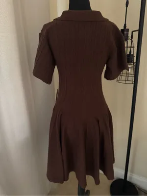 Anthropologie Brown Ribbed Knit A-Line Mini Sweater Dress NWT Small thumbnail 6