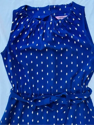 Juicy Couture Blue Polka Dot Fit & Flare Dress XS Belted Waist Y2K Feminine Midi thumbnail 3