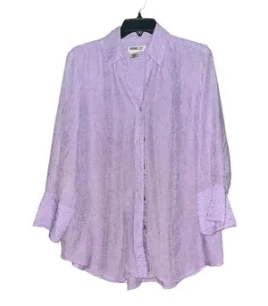 Coldwater Creek Top Womens Medium Purple Crinkle Button Up Collared Blouse thumbnail 1