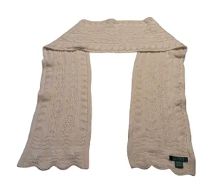 Lauren Ralph Lauren Cream Lambswool Rabbit Hair Cable Knit Scarf Scalloped Edge thumbnail 1