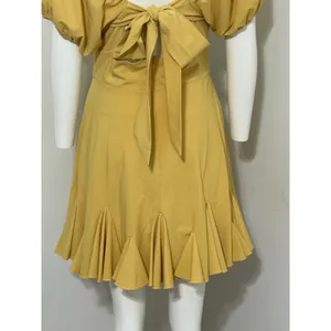 The Vintage Shop Women’s Cottagecore Dress Mustard Puff Sleeve Open Back M NWOT thumbnail 8