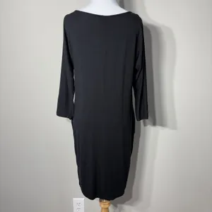 Garnet Hill‎ Tunic Dress XS Black 3/4 Sleeve Stretch Minimalist Tencel Lyocell thumbnail 6