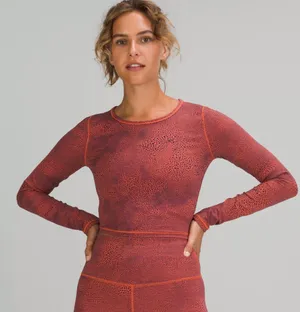 Lululemon Wunder Train Cropped Long Sleeve Shirt Orange Larkspur Size 4 thumbnail 1