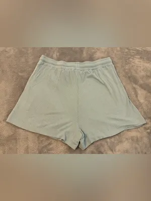 Light Blue Ribbed Drawstring Women’s Lounge Shorts Size Small thumbnail 3