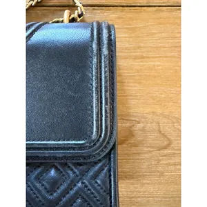 Tory Burch Black Quilted Leather Fleming Convertible Shoulder Bag Gold Hardware thumbnail 7