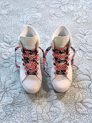 Nike Blazer Mid White Sneakers Custom USA Patriotic Flag + Original Laces~9💚 thumbnail 11