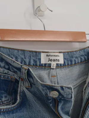 Reformation Jeans Iggy Super Wide Leg Stretch Atwood Wash Blue Raw Hem Womens 27 thumbnail 5