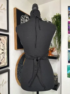 Black Ruched O-Ring Halter Neck Plunge Crop Top - Size Medium thumbnail 2