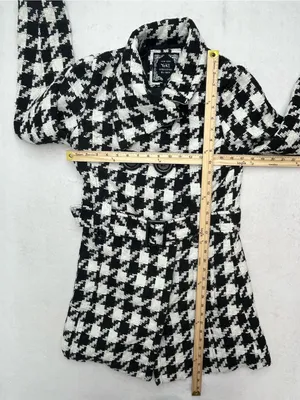 Yoki Collection Women’s Black White Houndstooth Trench Coat Jacket Size Small thumbnail 13