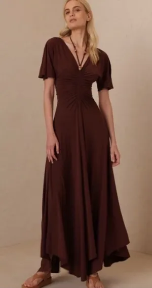 A.L.C. Nina‎ Beaded Tie Neck Maxi Dress- NWT S Bitter Chocolate thumbnail 1
