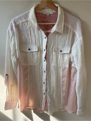 Miss Me Cream Button Up Top with Pink Accents thumbnail 1