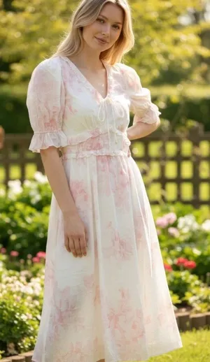 1. State Pastel Pink Floral Maxi Dress with Ruffled Puff Sleeves size XS thumbnail 1