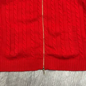 Ralph Lauren L-RL Red Cashmere Cable Knit Full Zip Cardigan Sweater 1X Preppy thumbnail 6
