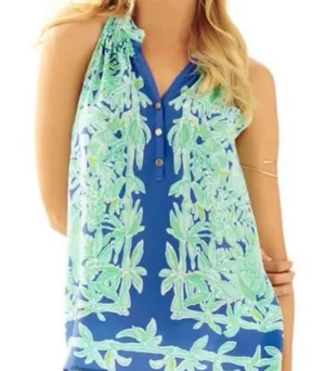 Lilly Pulitzer Bailey silk halter tank top koala wild blue size small thumbnail 1