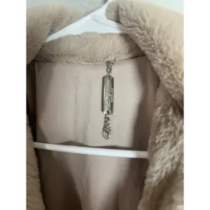 Rachel Rachel Roy Women Beige Faux‎ Fur Notch Lapel Snap Front Coat Medium thumbnail 4