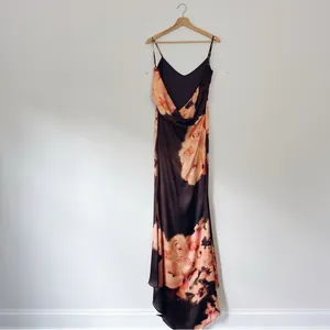 House of CB Mariamma Dark Brown Floral Printed Satin Maxi Dress thumbnail 11