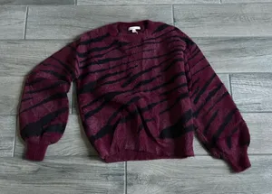 Skies are blue burgundy zebra sweater thumbnail 1