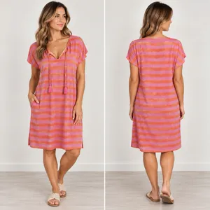 tommy bahama pink orange stripe linen blend dress medium t shirt dress Tunic thumbnail 2
