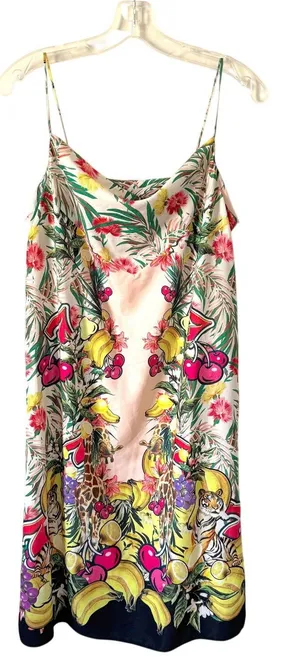 Asos Tropical Fruit Spagetti Strap Side Slit Midi Dress Pink Size 4 thumbnail 1