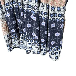 NWT DEX Maxi Dress 1X Navy Floral Boho Tiered‎ Puff Elastic Sleeves Flowy Spring thumbnail 11