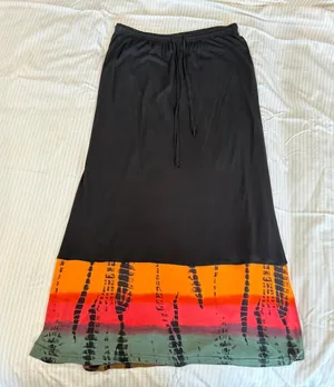 y2k boho indie sleeze vacation beach black maxi skirt with tie dye hem thumbnail 1