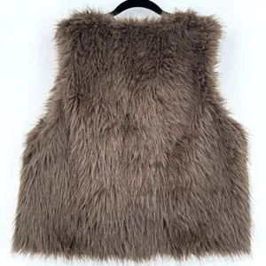 Free Haven Faux Fur Vest Women L Brown Boho Shaggy Open Front Y2K Layering Y2K thumbnail 2